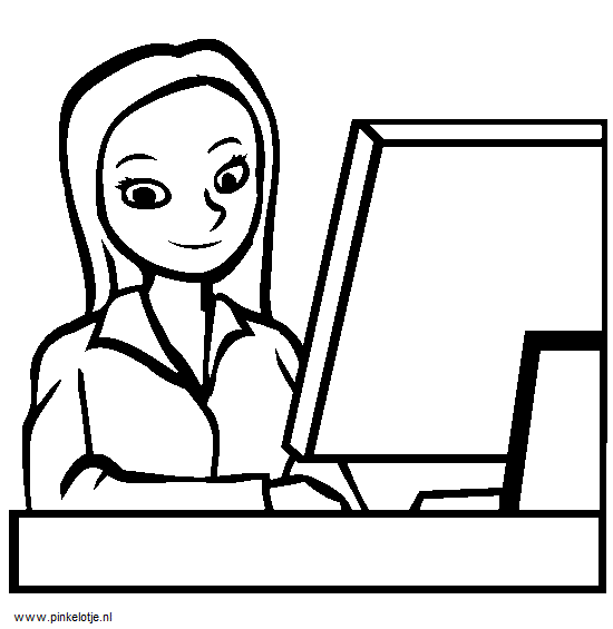 De secretaresse is aan het werk achter de computer